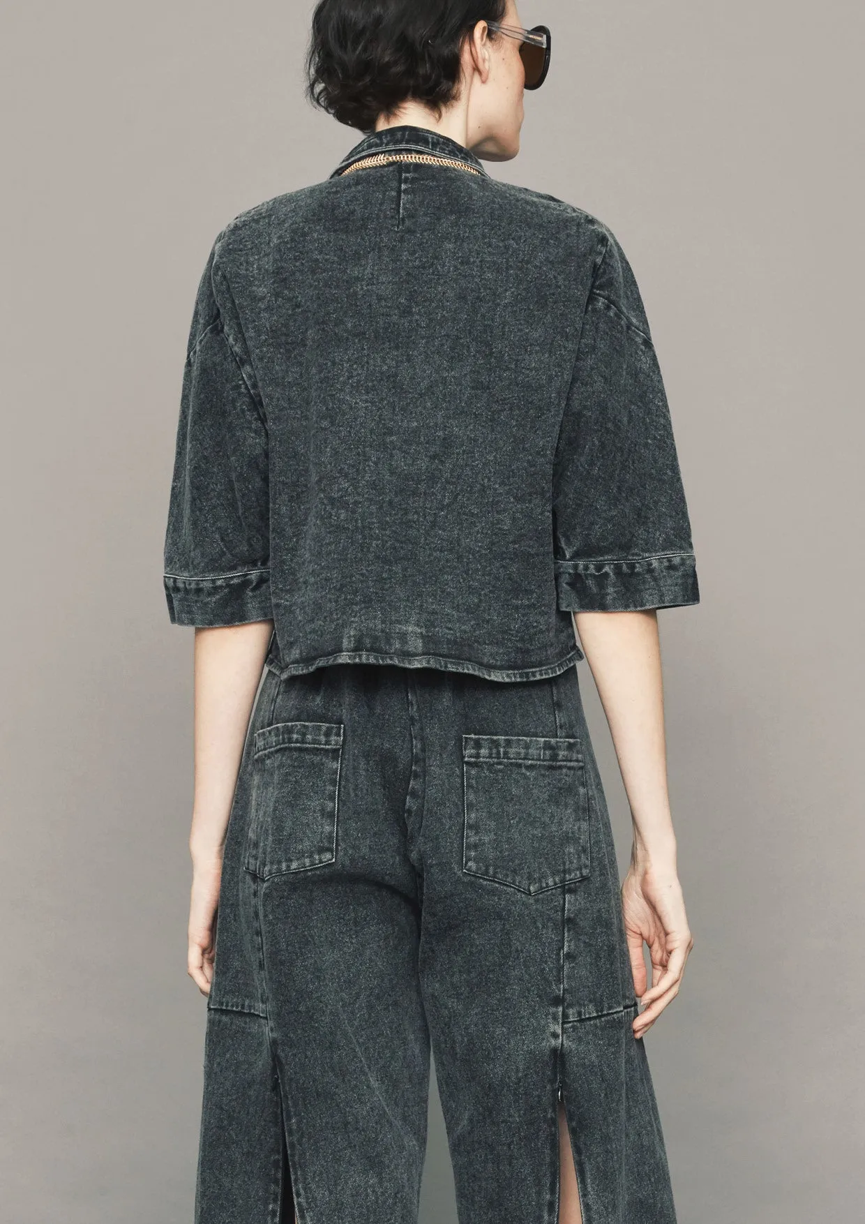 BLOUSE SHORT SLEEVES - DENIM washed black