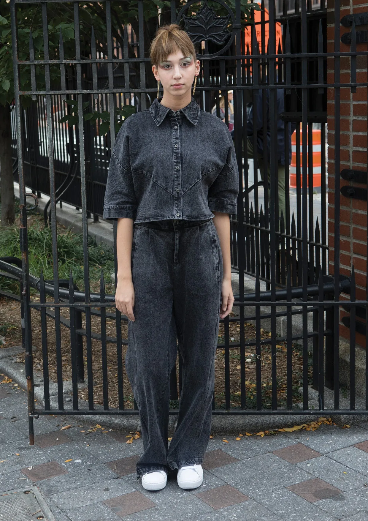 BLOUSE SHORT SLEEVES - DENIM washed black