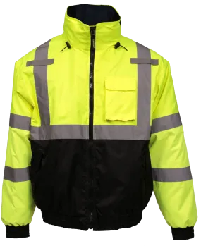 Bomber 3.1™ Jacket - Type R Class 3 - Fluorescent Yellow-Green-Black - Silver Reflective Tape - Polyester Quilted Liner - Attached Hood