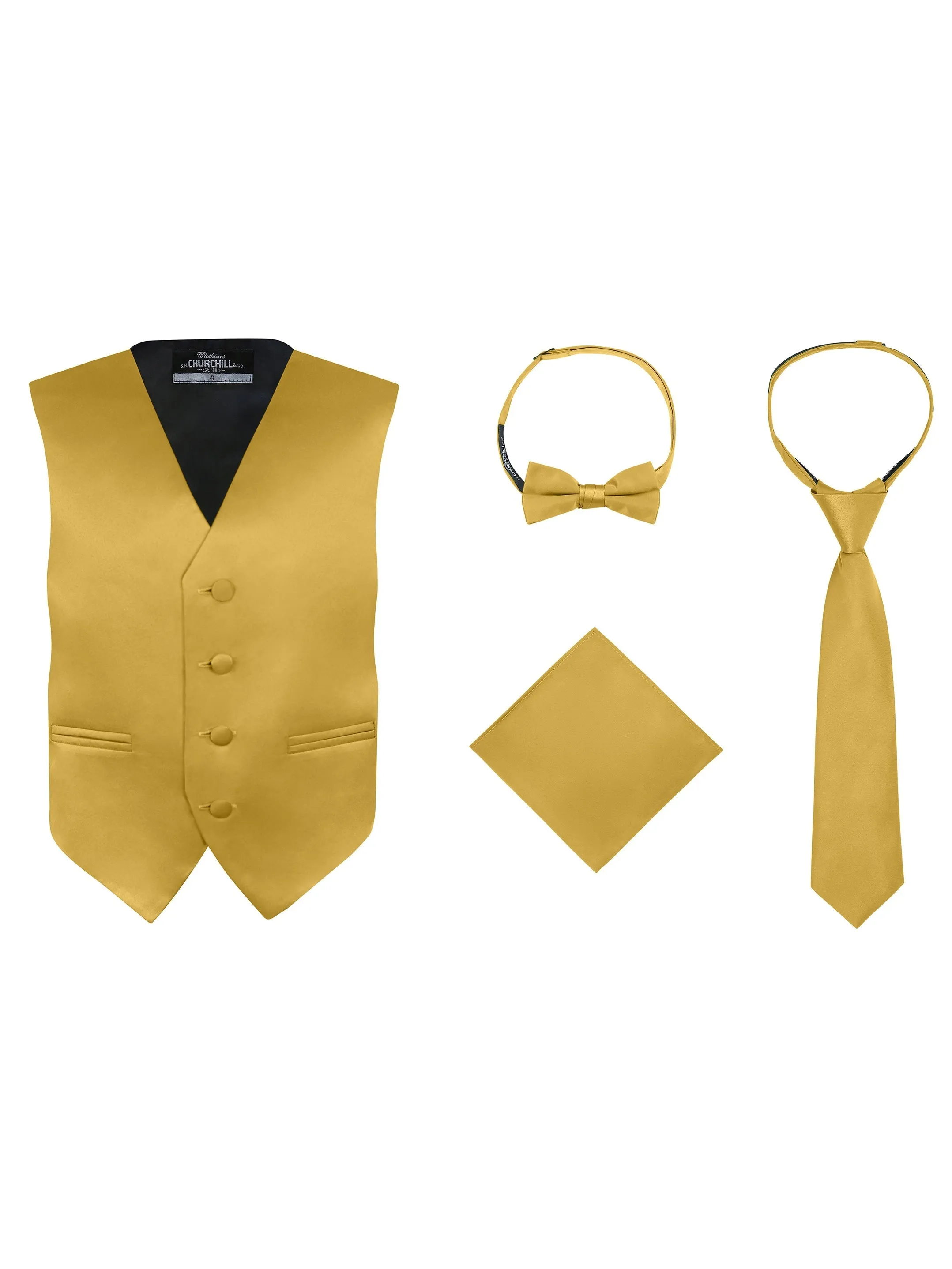 Boy's 4 Piece Vest Set, with Bow Tie, Neck Tie & Pocket Hankie