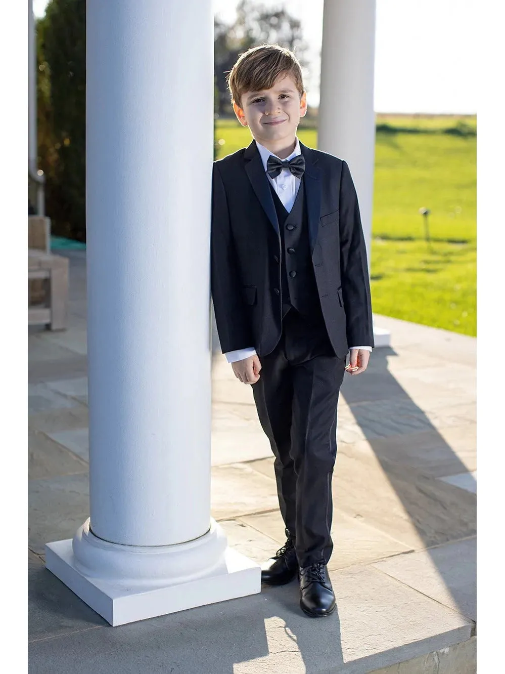 Boys Black 5-Piece Wool Blend Suit