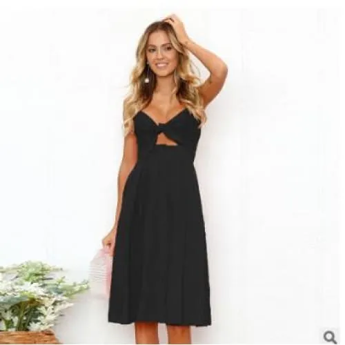 Buttoned Tie Front Knot Boho Cami Dress