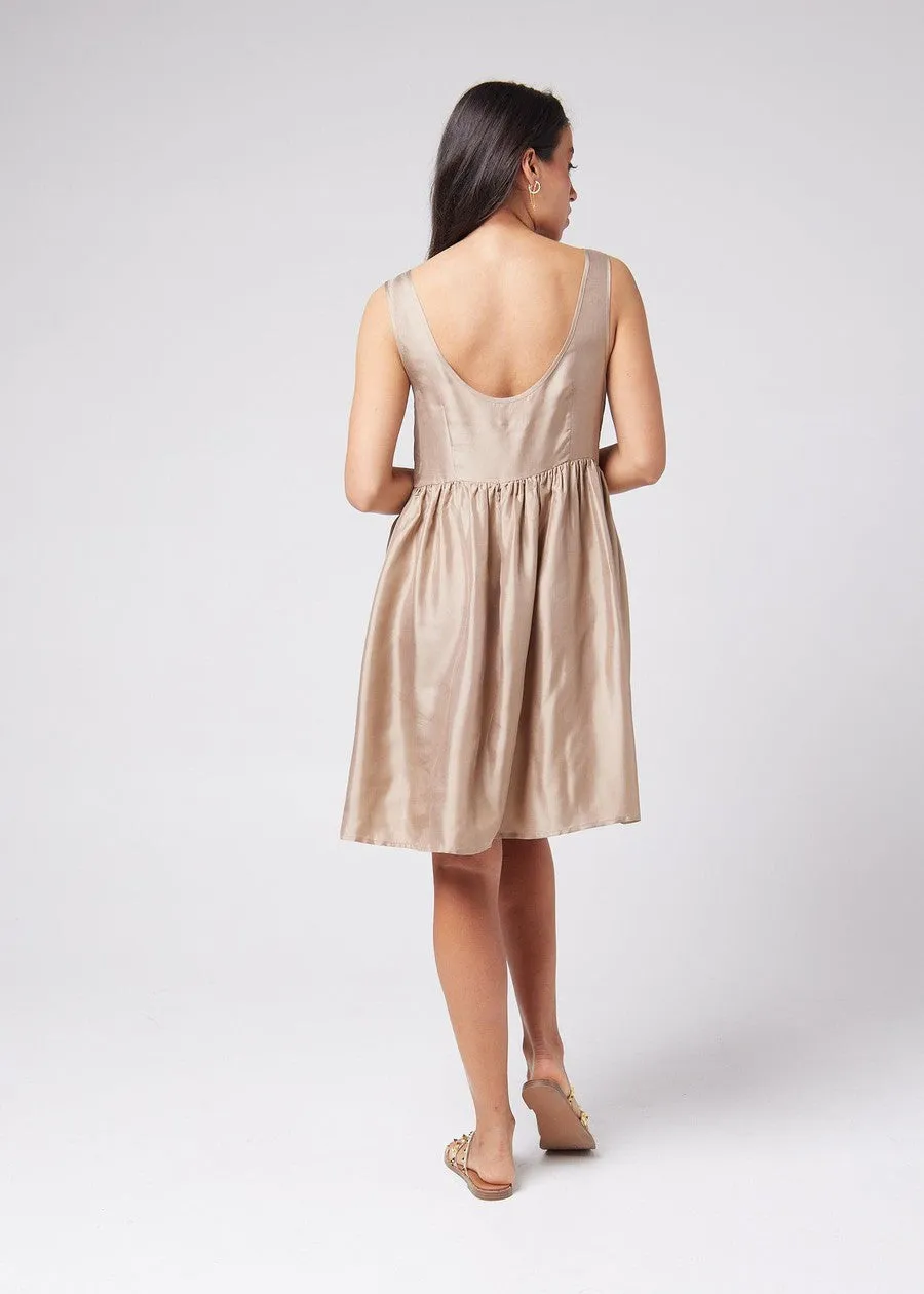 Carnation Sleeveless Silk Dress - Bronze