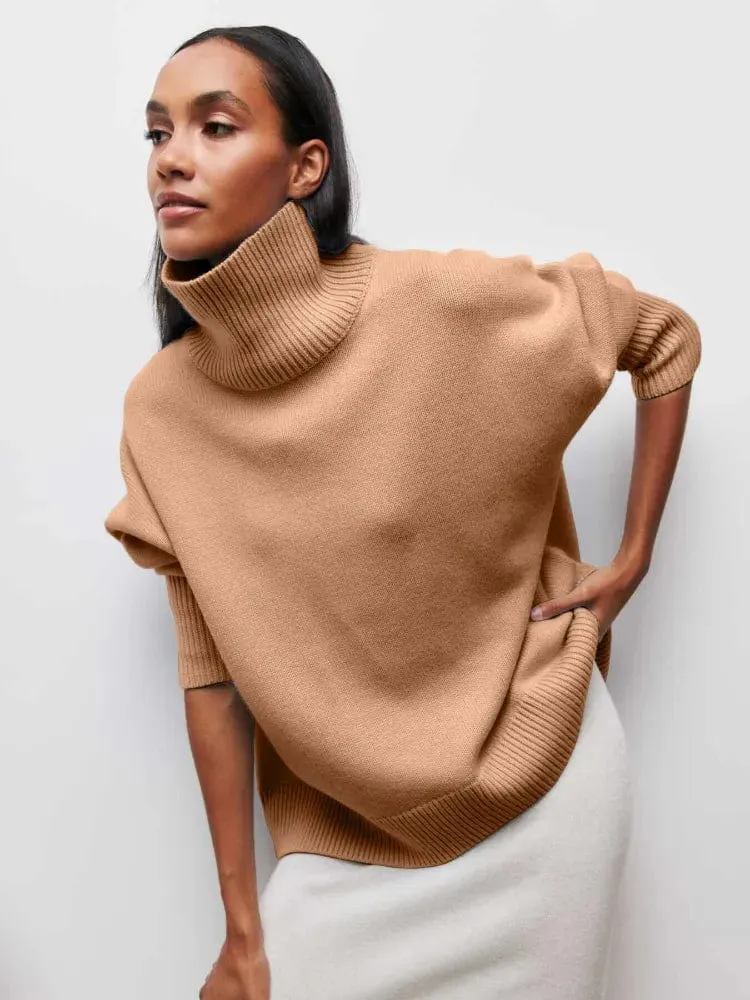 Chic Comfort: Women's Turtleneck Sweater Knit Pullover- Solid, Elegant, and Thick for Warmth in Autumn and Winter