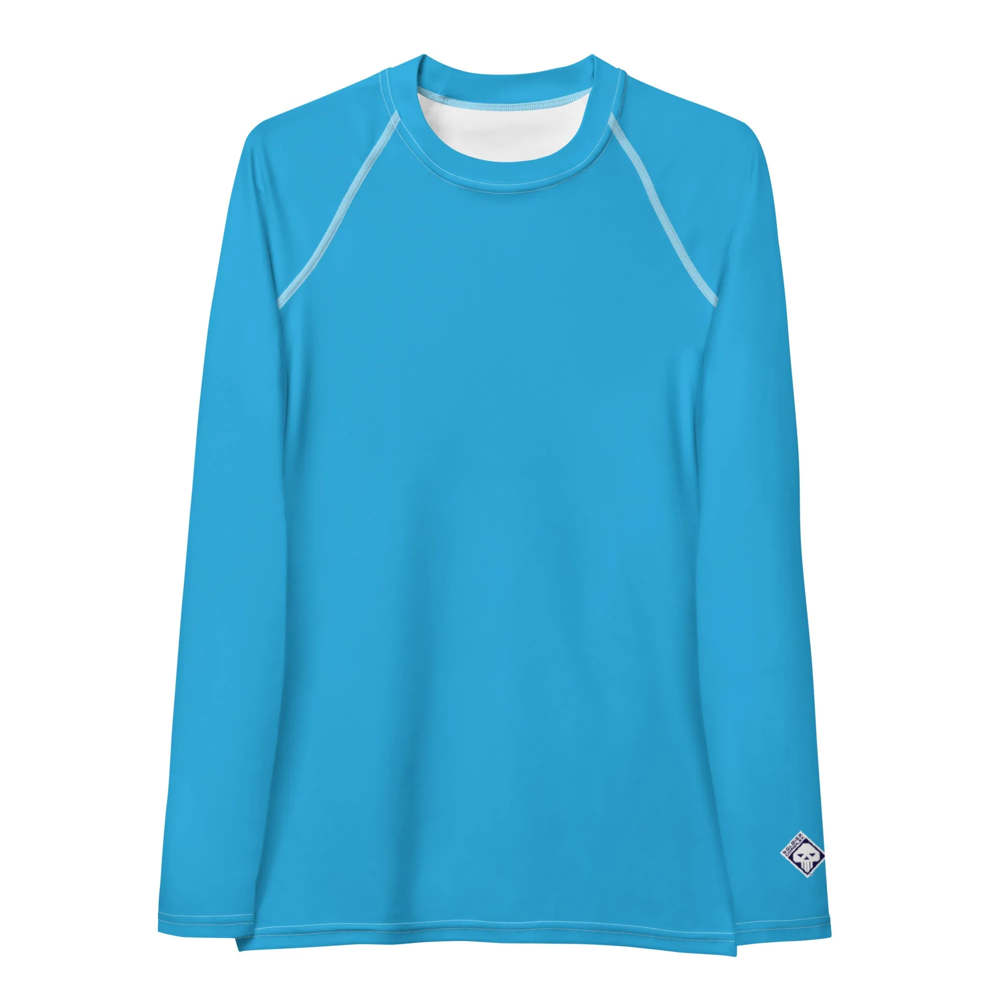 Chic Simplicity: Solid Color Long Sleeve Rash Guard for Women - Cyan