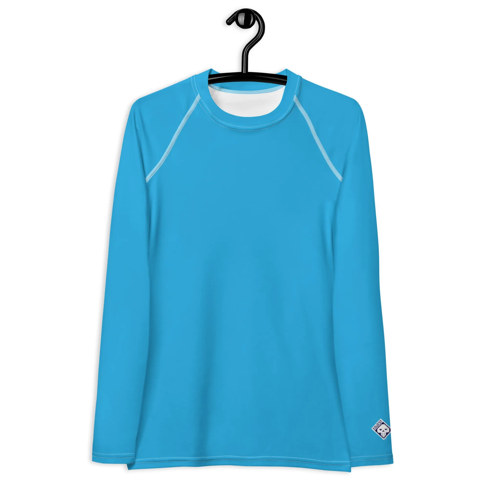 Chic Simplicity: Solid Color Long Sleeve Rash Guard for Women - Cyan