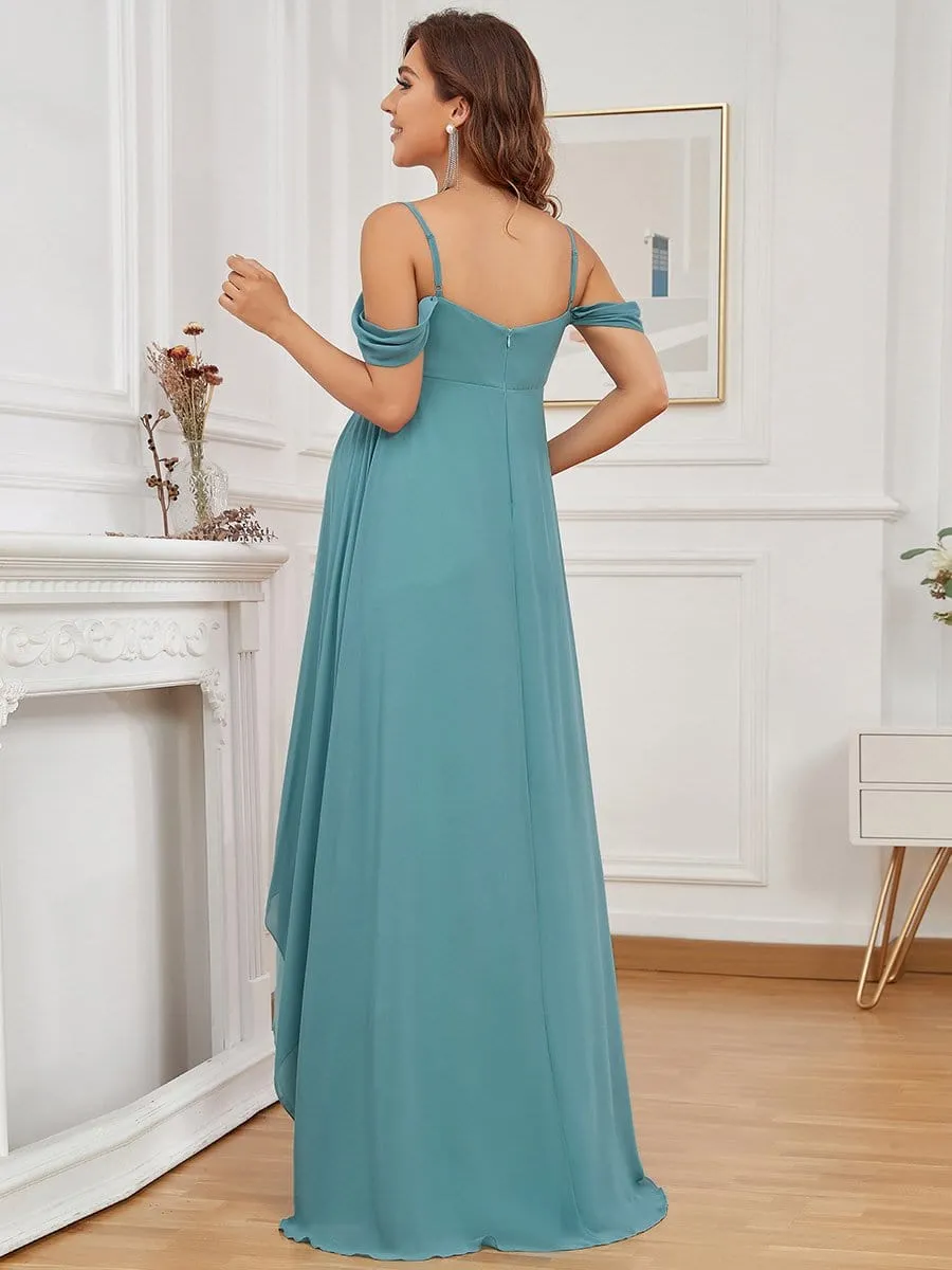 Chiffon High-Low Cold Shoulder Bump Friendly Dresses