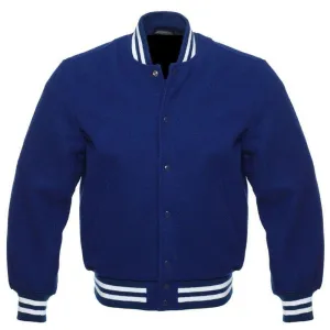 Classic All-Blue Wool Varsity Jacket with Customizable Logos