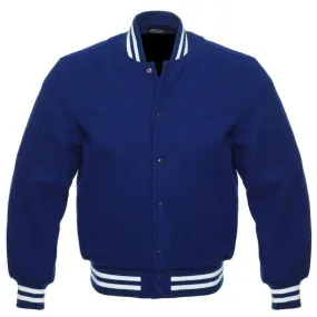 Classic All-Blue Wool Varsity Jacket with Customizable Logos