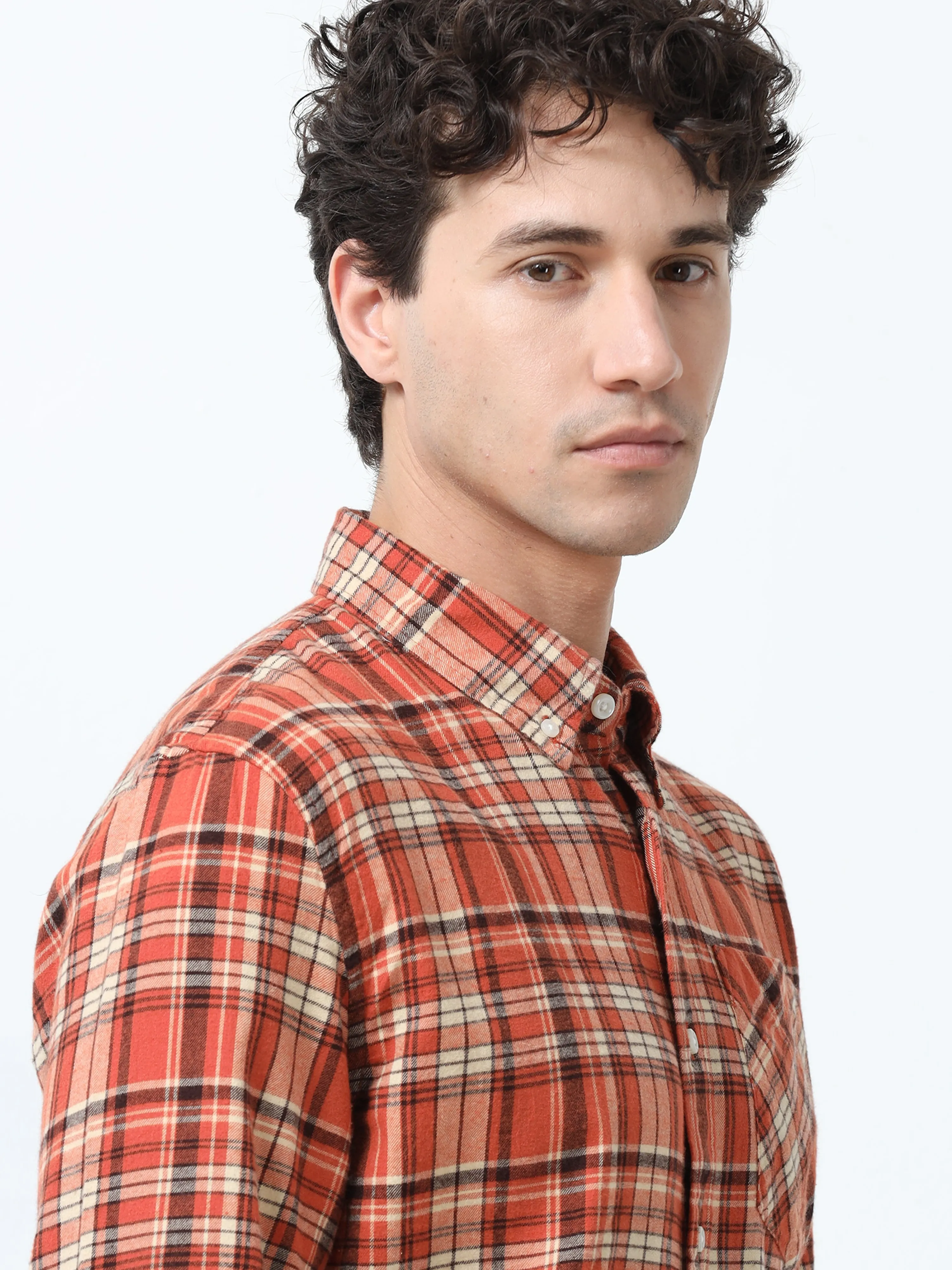 Clio - Brushed Checkered Shirt - Rustic Red