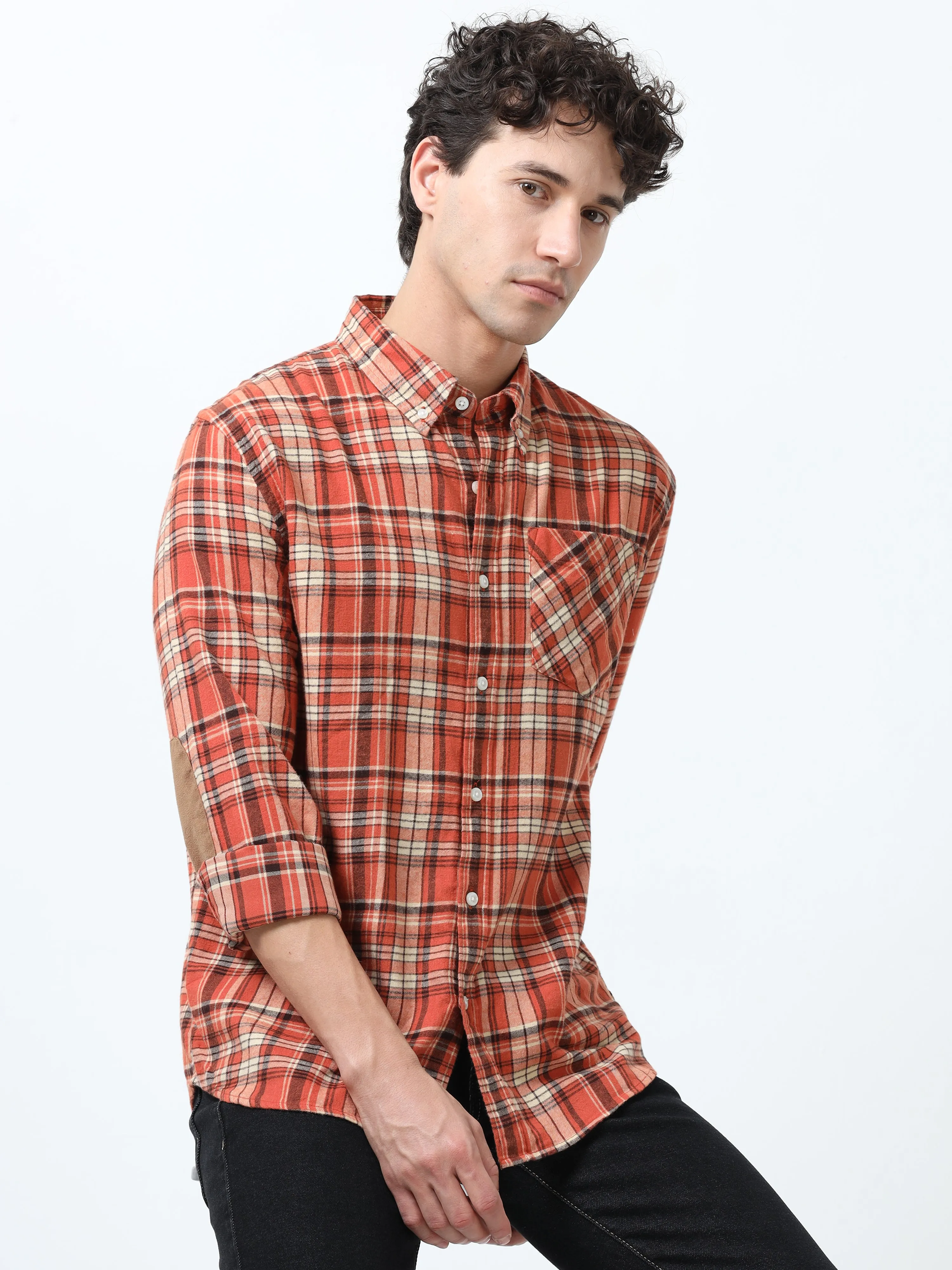 Clio - Brushed Checkered Shirt - Rustic Red