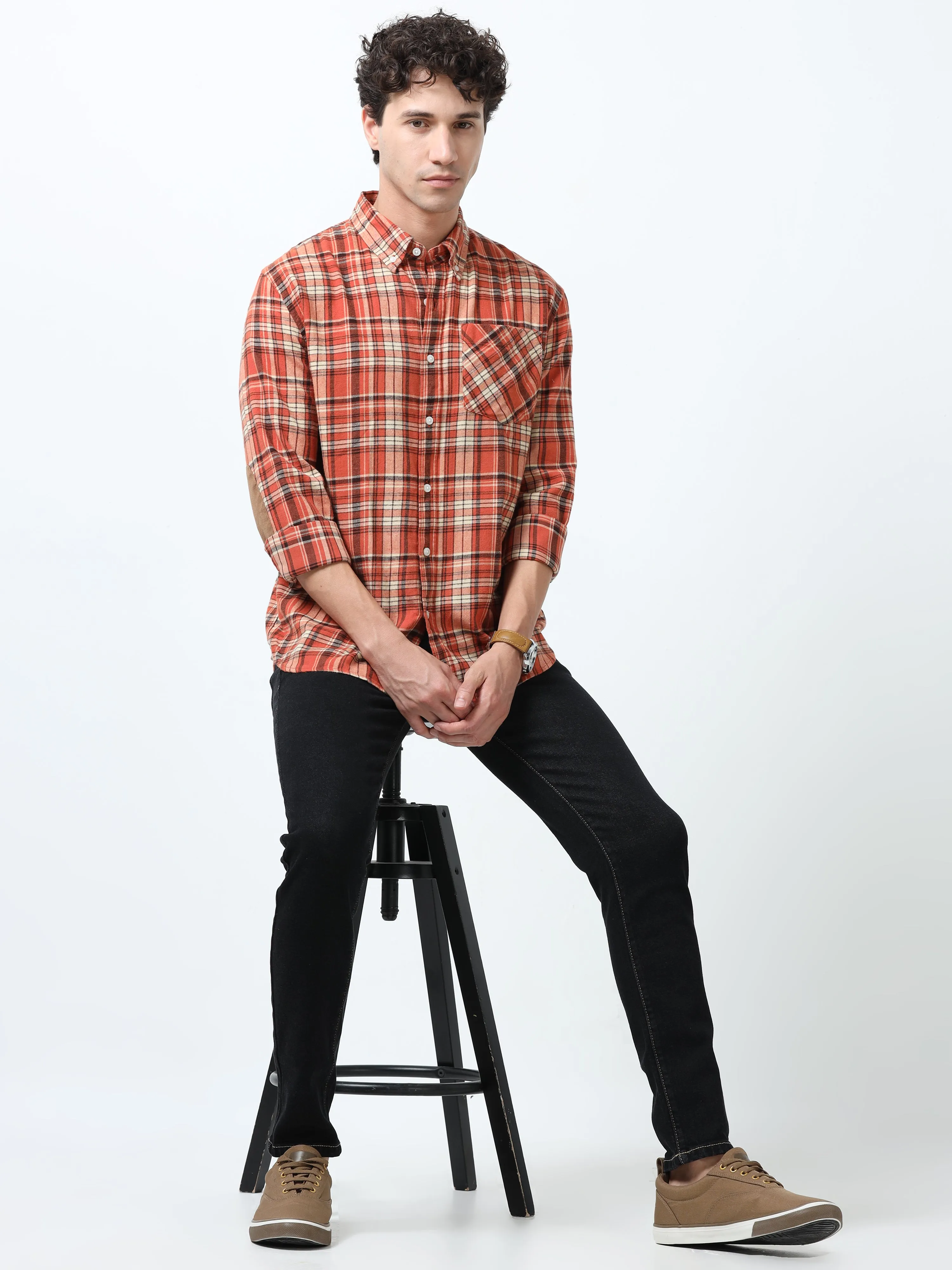 Clio - Brushed Checkered Shirt - Rustic Red