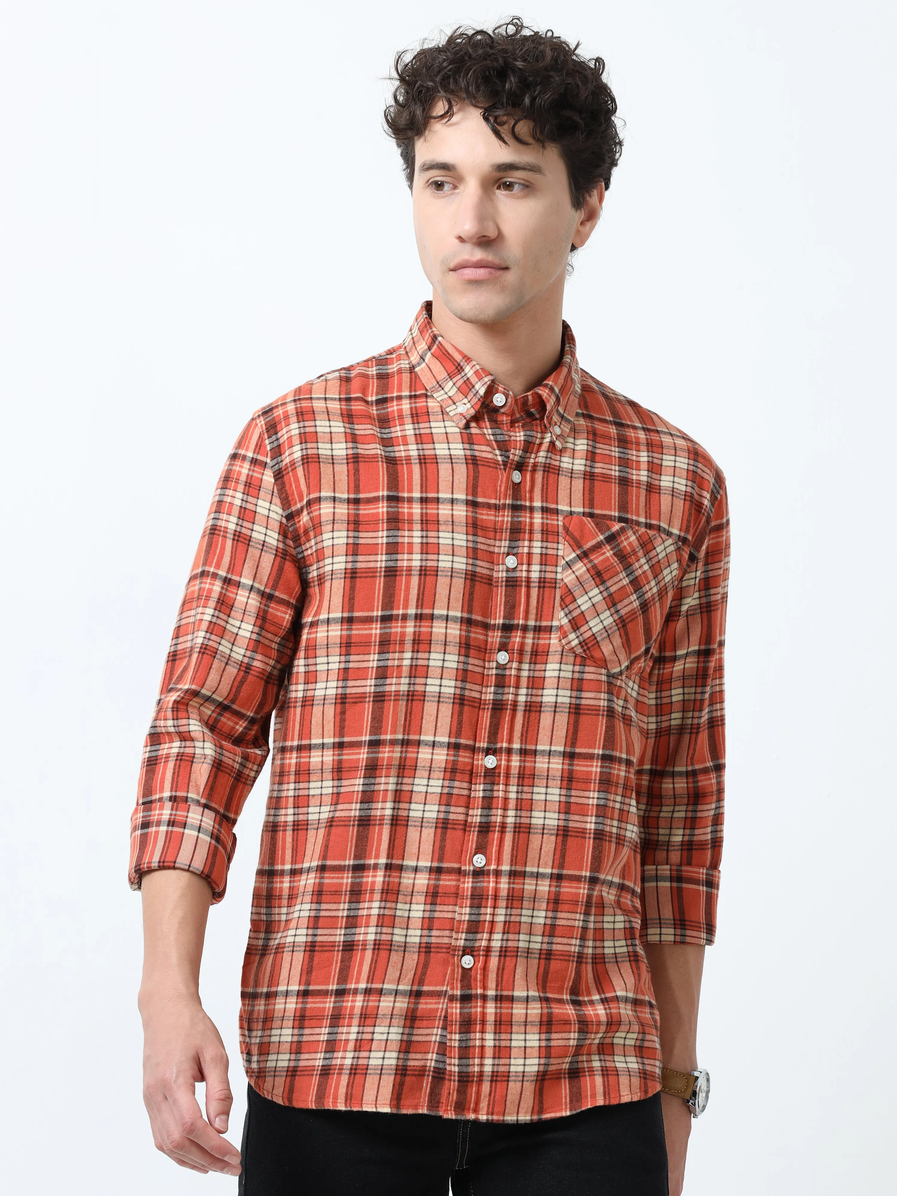 Clio - Brushed Checkered Shirt - Rustic Red