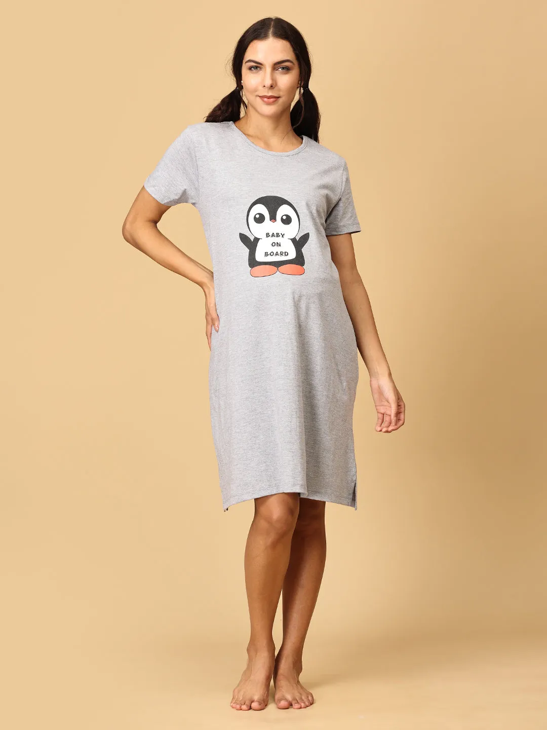 Combo Of Pregasaurus & Baby On Board Maternity T-Shirt Dress