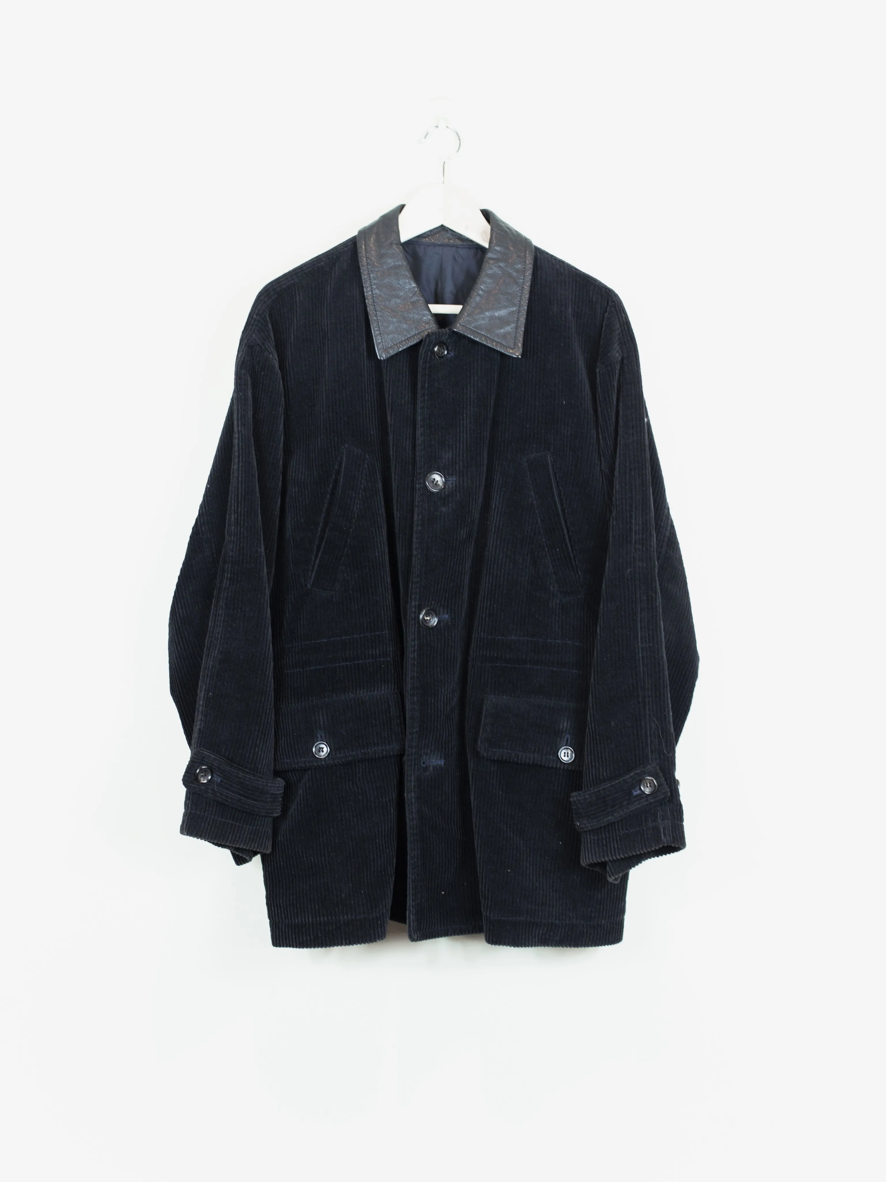 Comme des Garçons Homme 1990 Corduroy Leather-Collar Mac