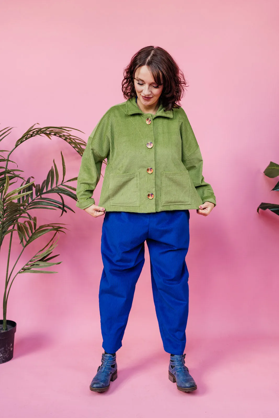 Corduroy Cropped Chore Jacket in Apple Green