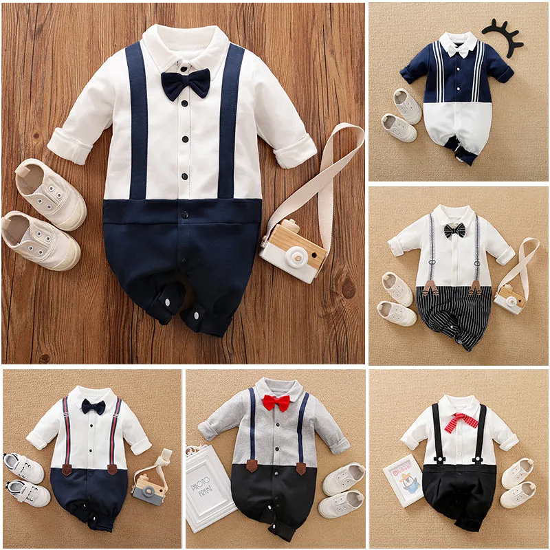 Cotton One-piece Boys Long Sleeve Jumpsuit Gentleman Outfits