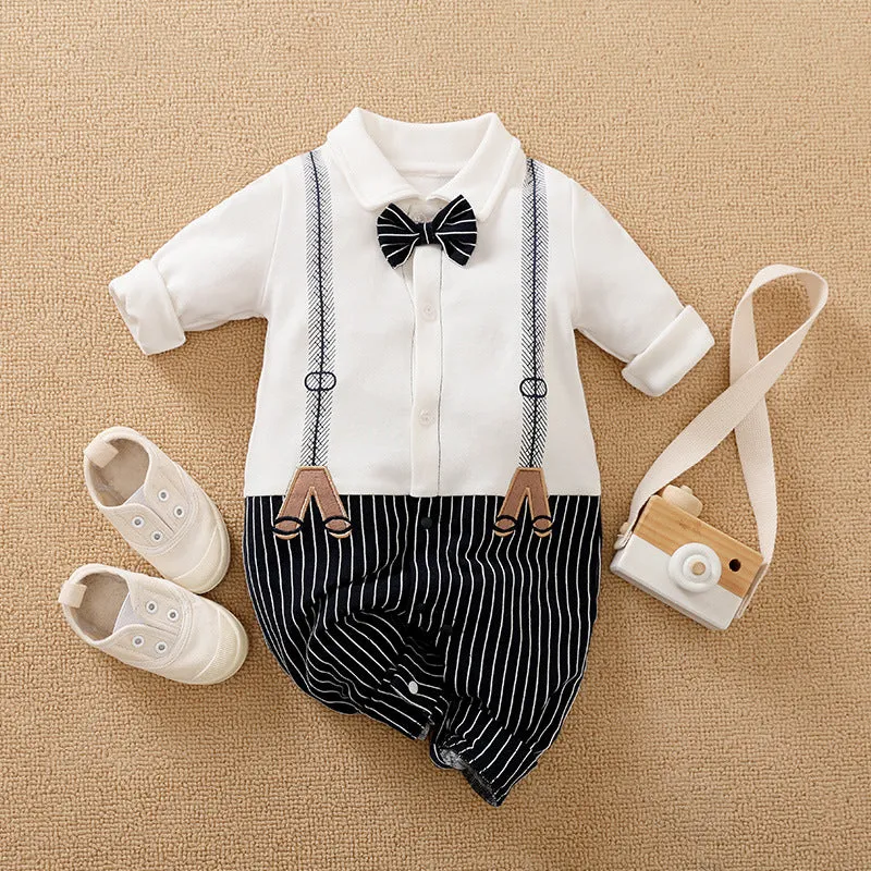 Cotton One-piece Boys Long Sleeve Jumpsuit Gentleman Outfits