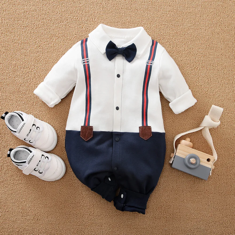 Cotton One-piece Boys Long Sleeve Jumpsuit Gentleman Outfits