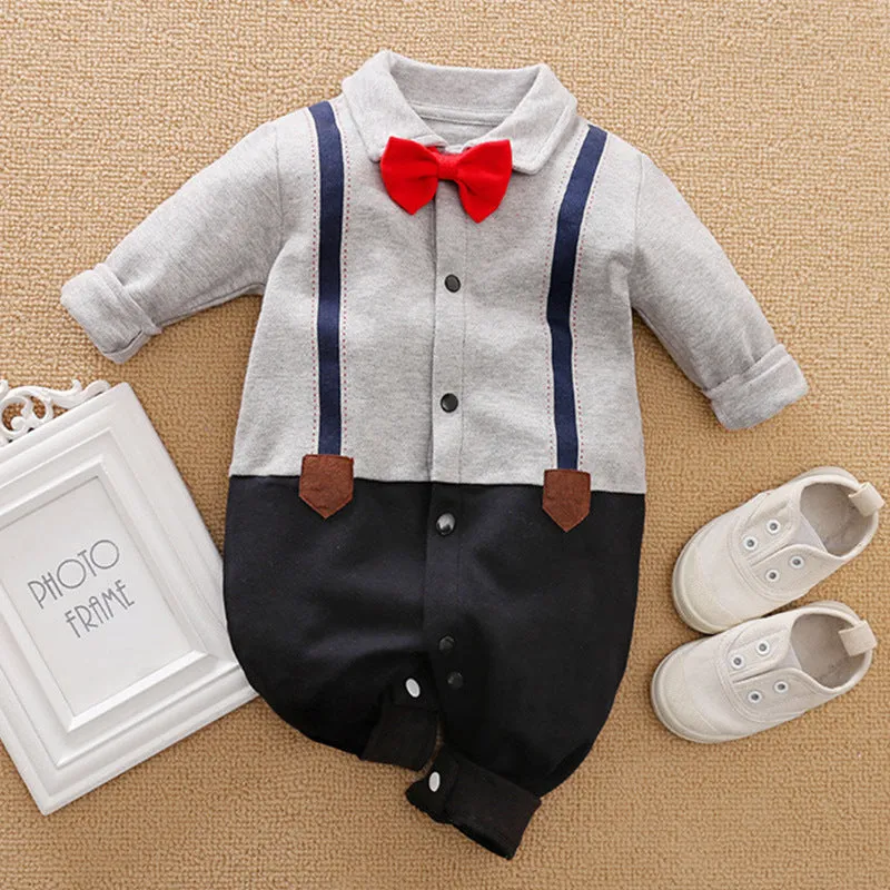 Cotton One-piece Boys Long Sleeve Jumpsuit Gentleman Outfits