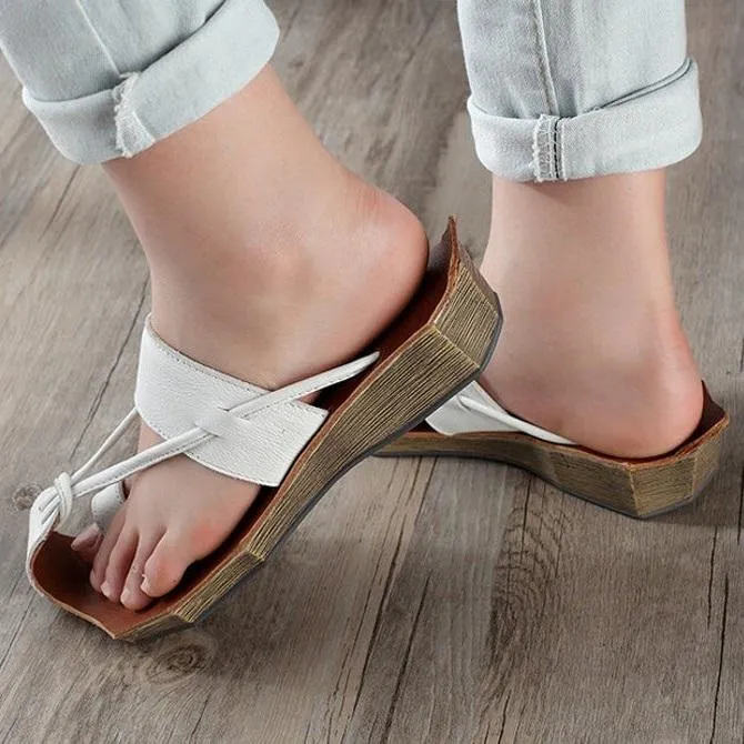 Cowhide Leather Sandals Wave Edge Sole Split Toe Slippers