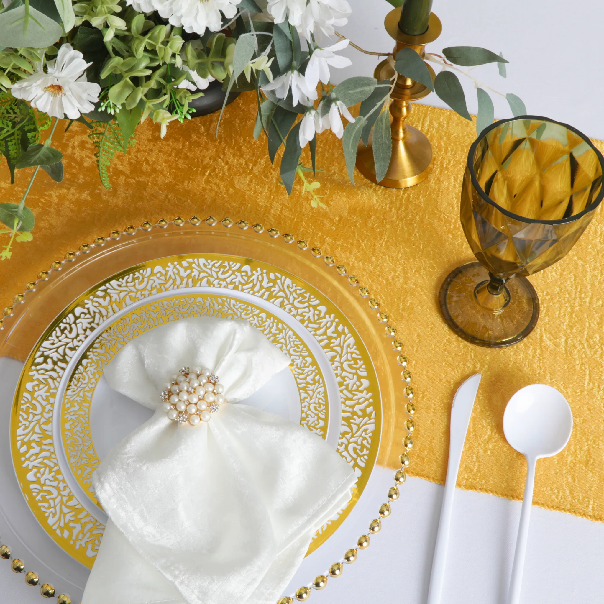 Crinkle Shimmer Table Runner - Gold