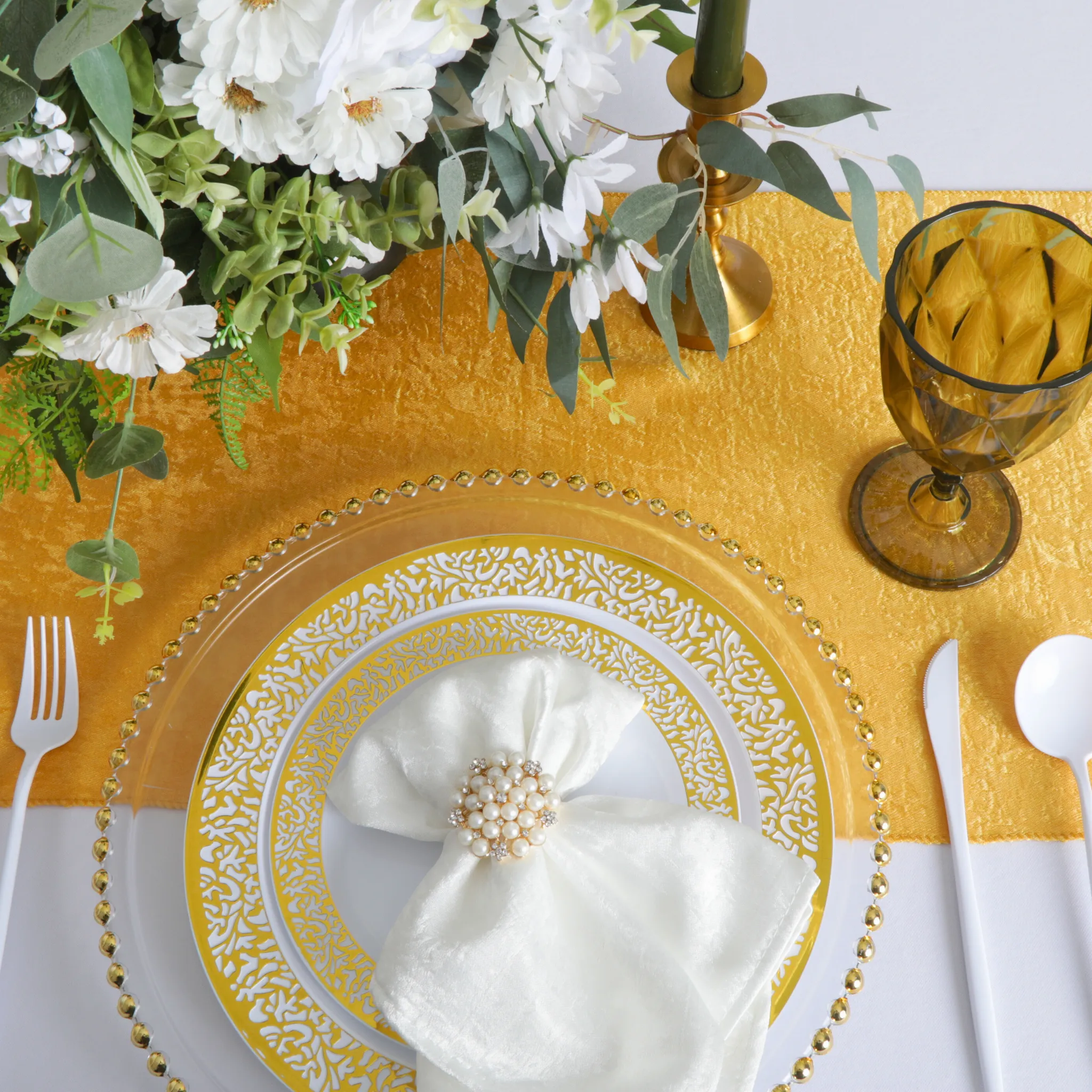 Crinkle Shimmer Table Runner - Gold