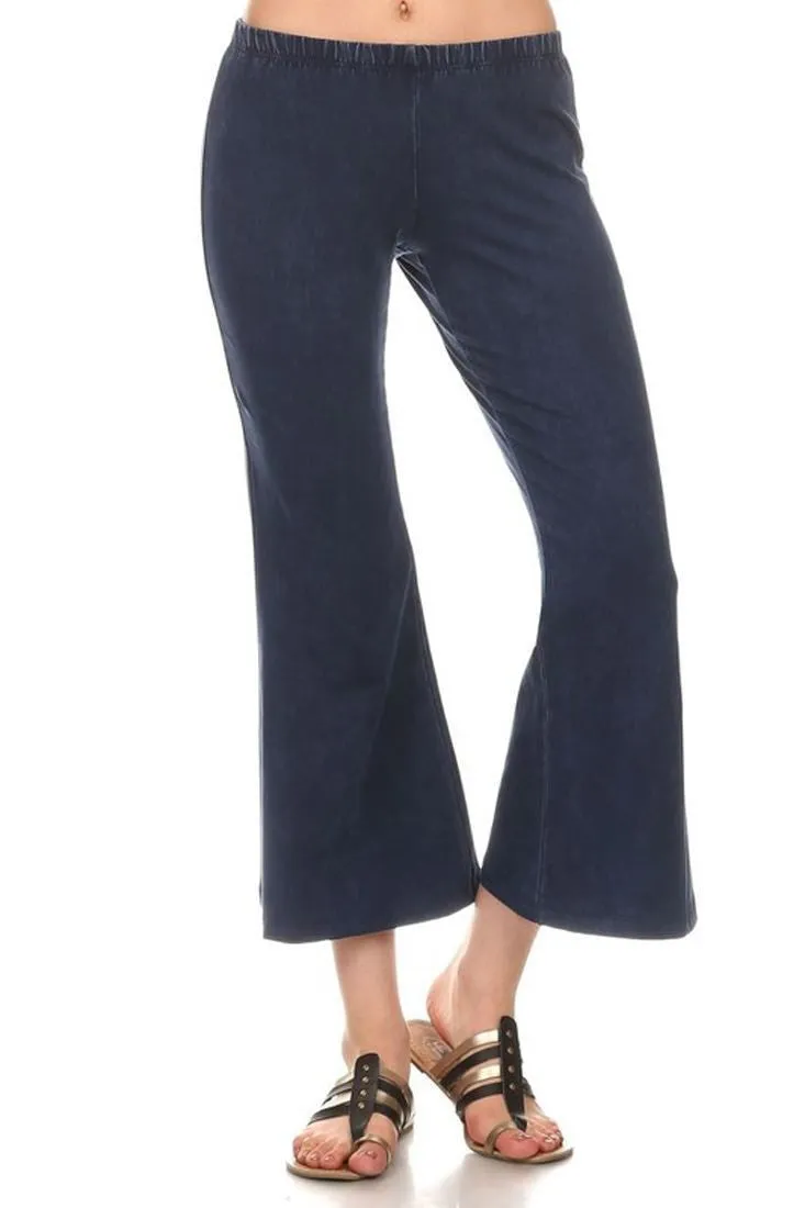 Cropped Capri Pants High Waist Flare Denim Yoga Pants Blue