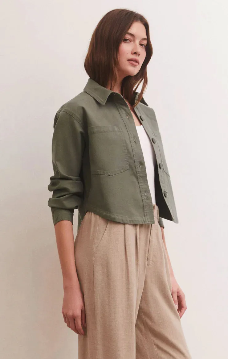 Cropped Twill Jacket | Evergreen