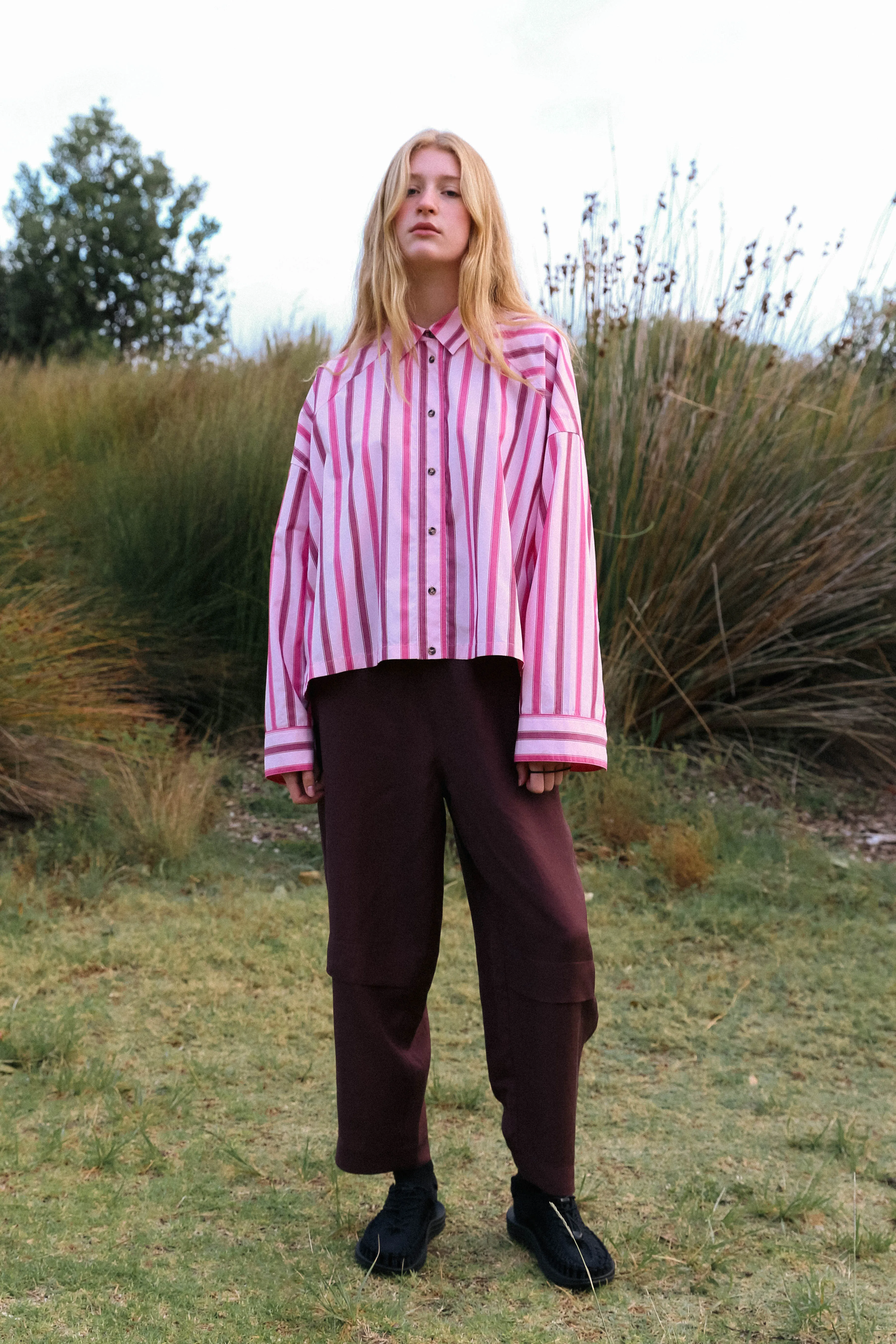 Cropped Viv Shirt - Berry Stripe