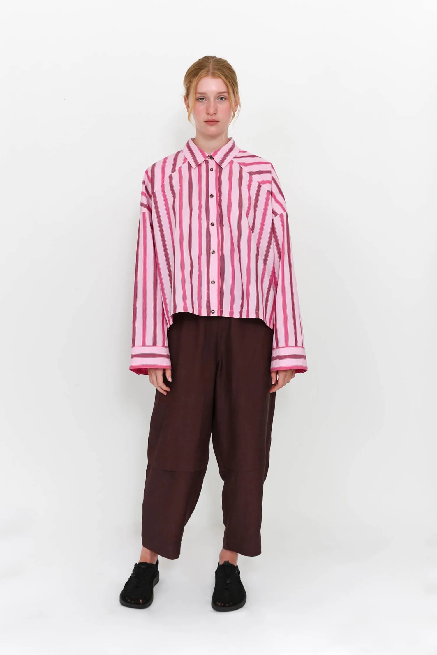 Cropped Viv Shirt - Berry Stripe