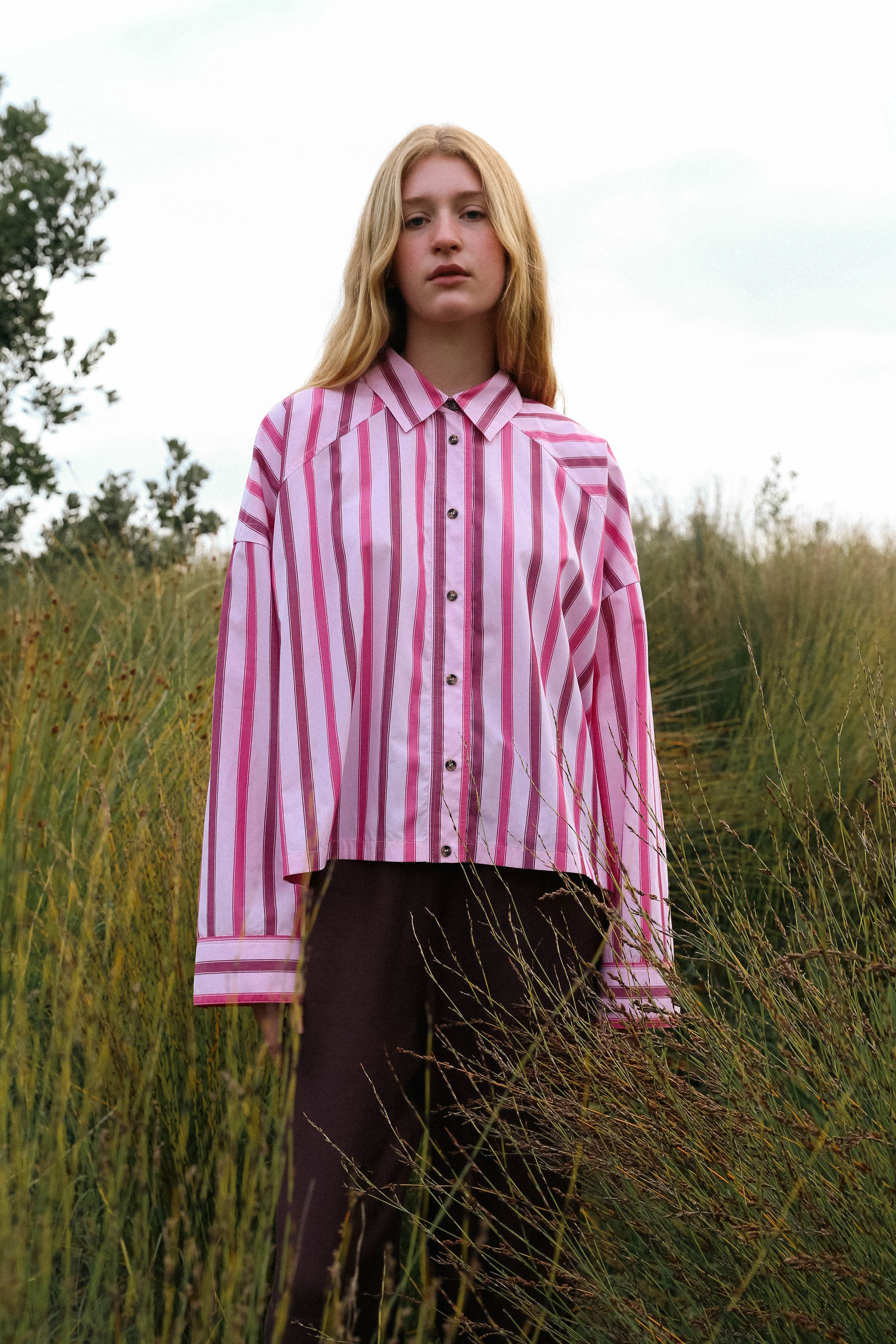 Cropped Viv Shirt - Berry Stripe