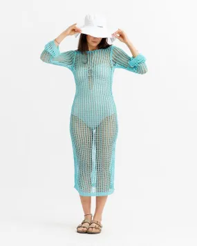 Cyan Knitted Fishnet Dress