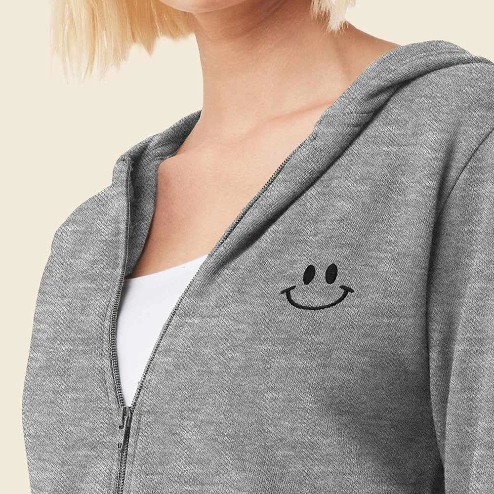 Dalix Smile Face Cropped Zip Hoodie