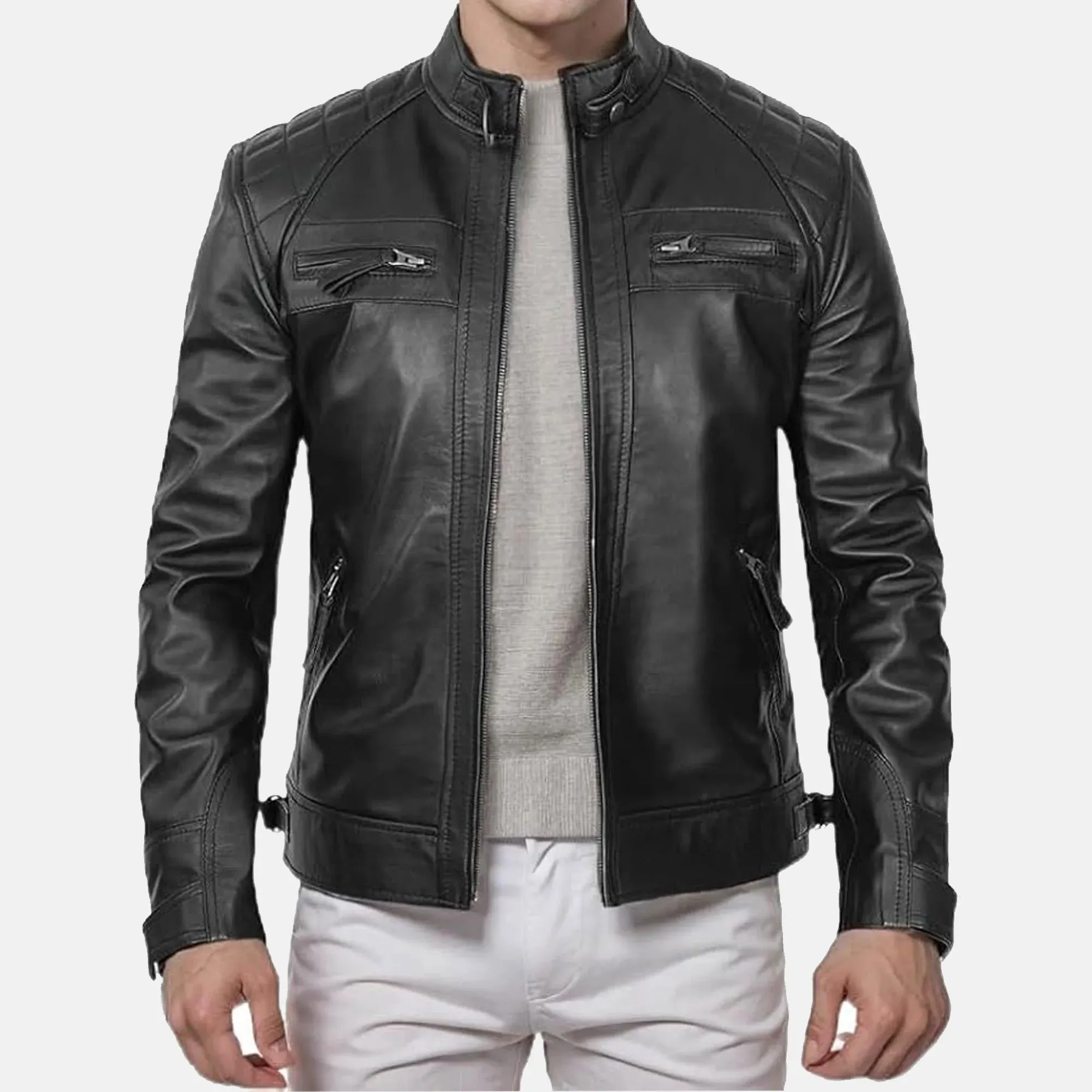 Declan Black Leather Biker Jacket