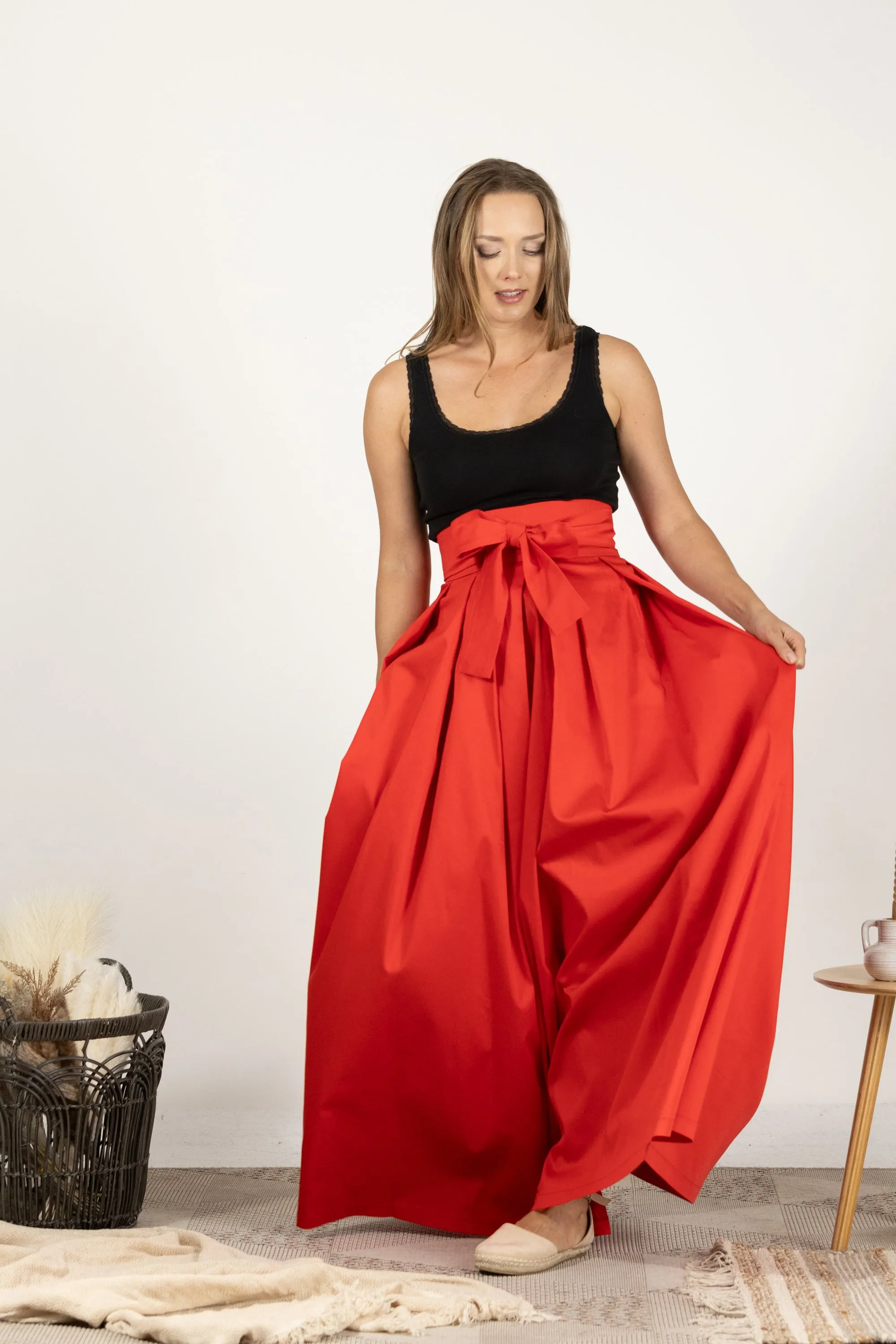 Deep Yellow High Waist Pleated Maxi Skirt