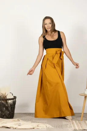 Deep Yellow High Waist Pleated Maxi Skirt