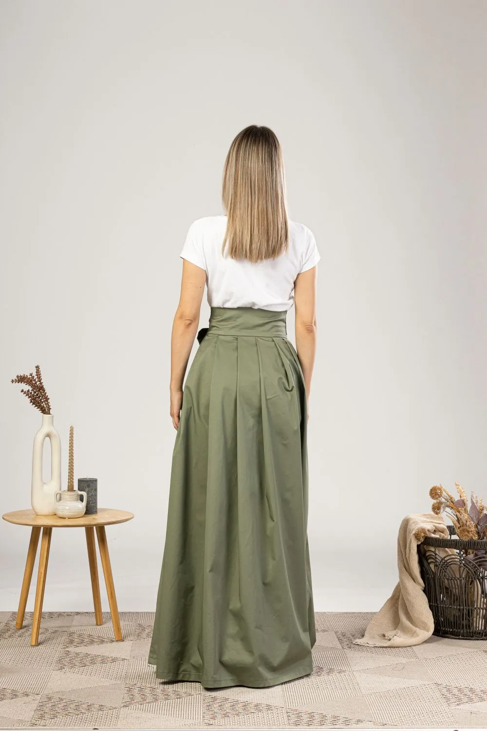 Deep Yellow High Waist Pleated Maxi Skirt