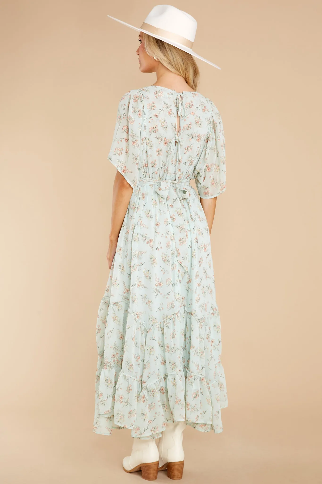 Destiny Awaits Sage Floral Print Midi Dress