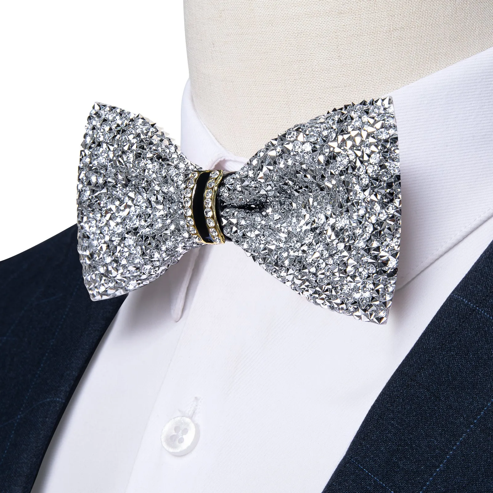 DiBanGu Imitation Crystal Bowtie Gorgeous Plastic Silver Diamond Men's Pre-Bow Tie