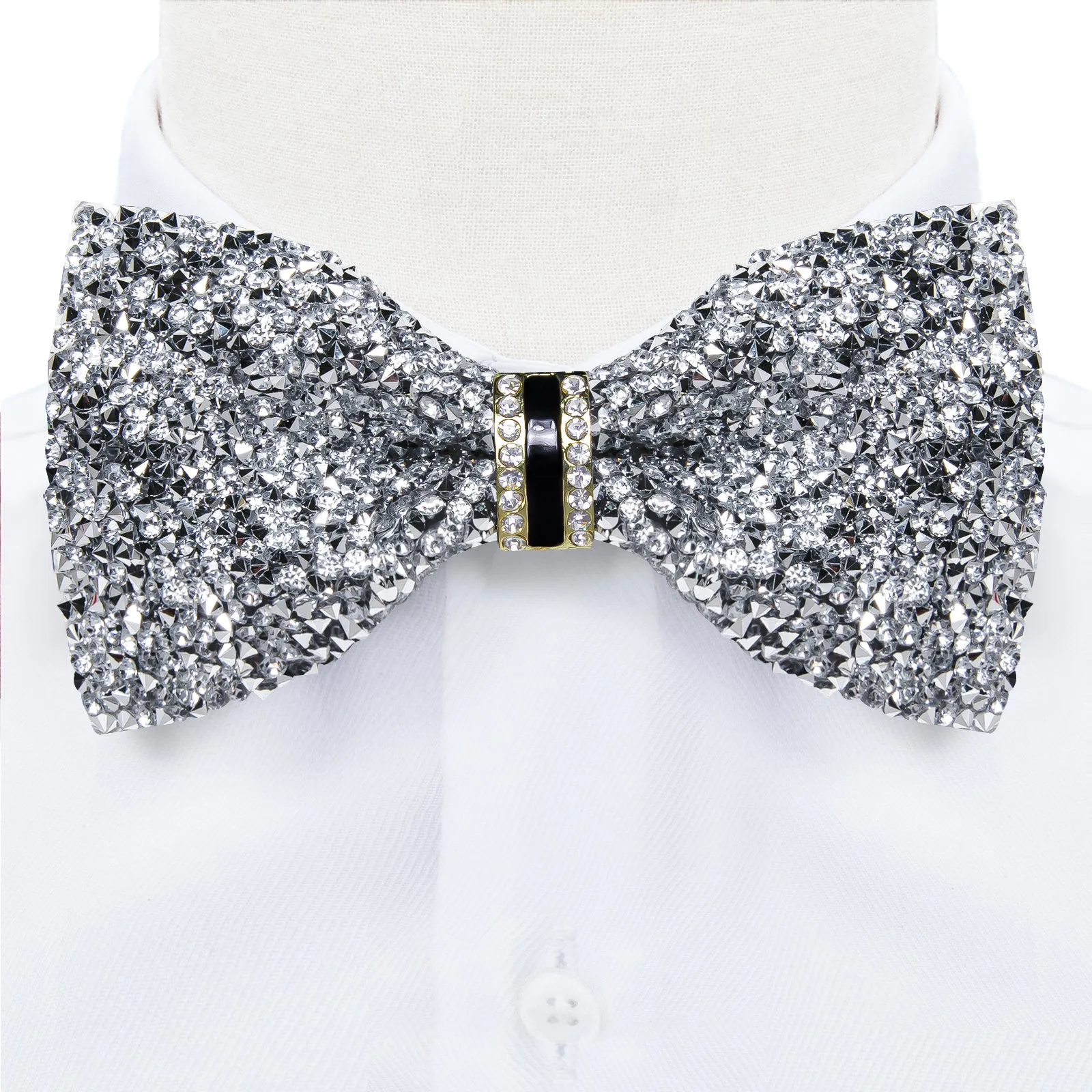 DiBanGu Imitation Crystal Bowtie Gorgeous Plastic Silver Diamond Men's Pre-Bow Tie