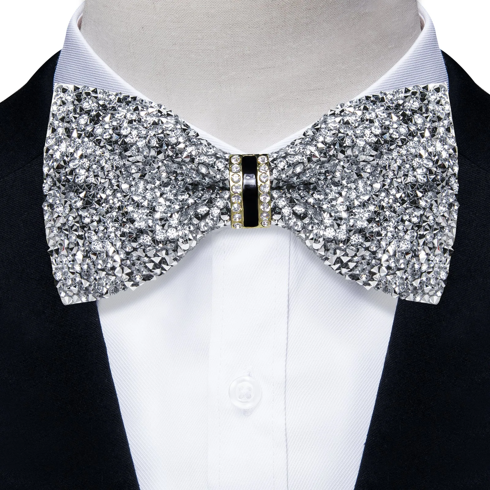 DiBanGu Imitation Crystal Bowtie Gorgeous Plastic Silver Diamond Men's Pre-Bow Tie