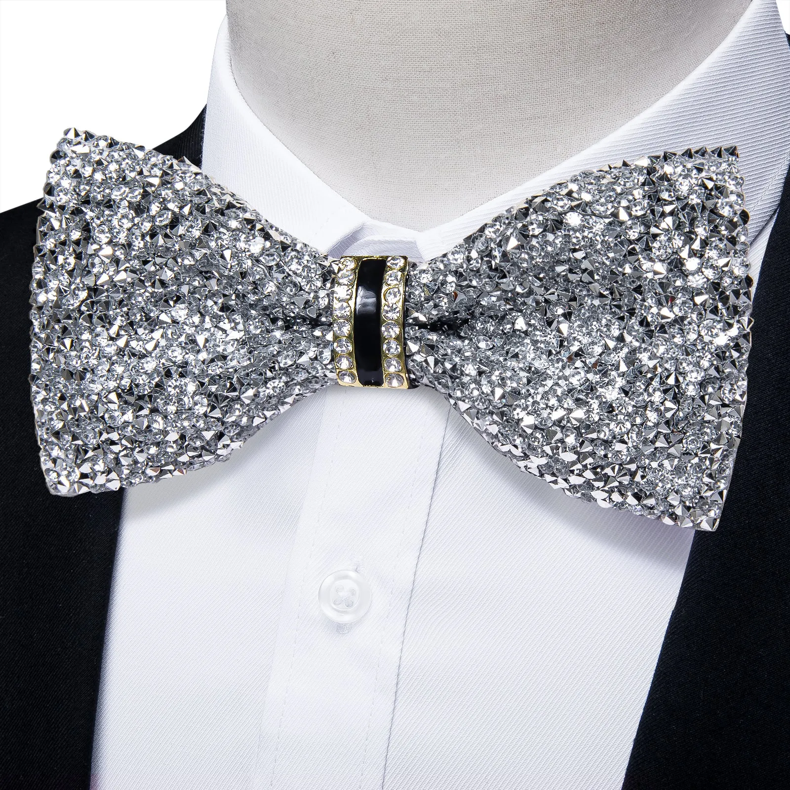 DiBanGu Imitation Crystal Bowtie Gorgeous Plastic Silver Diamond Men's Pre-Bow Tie