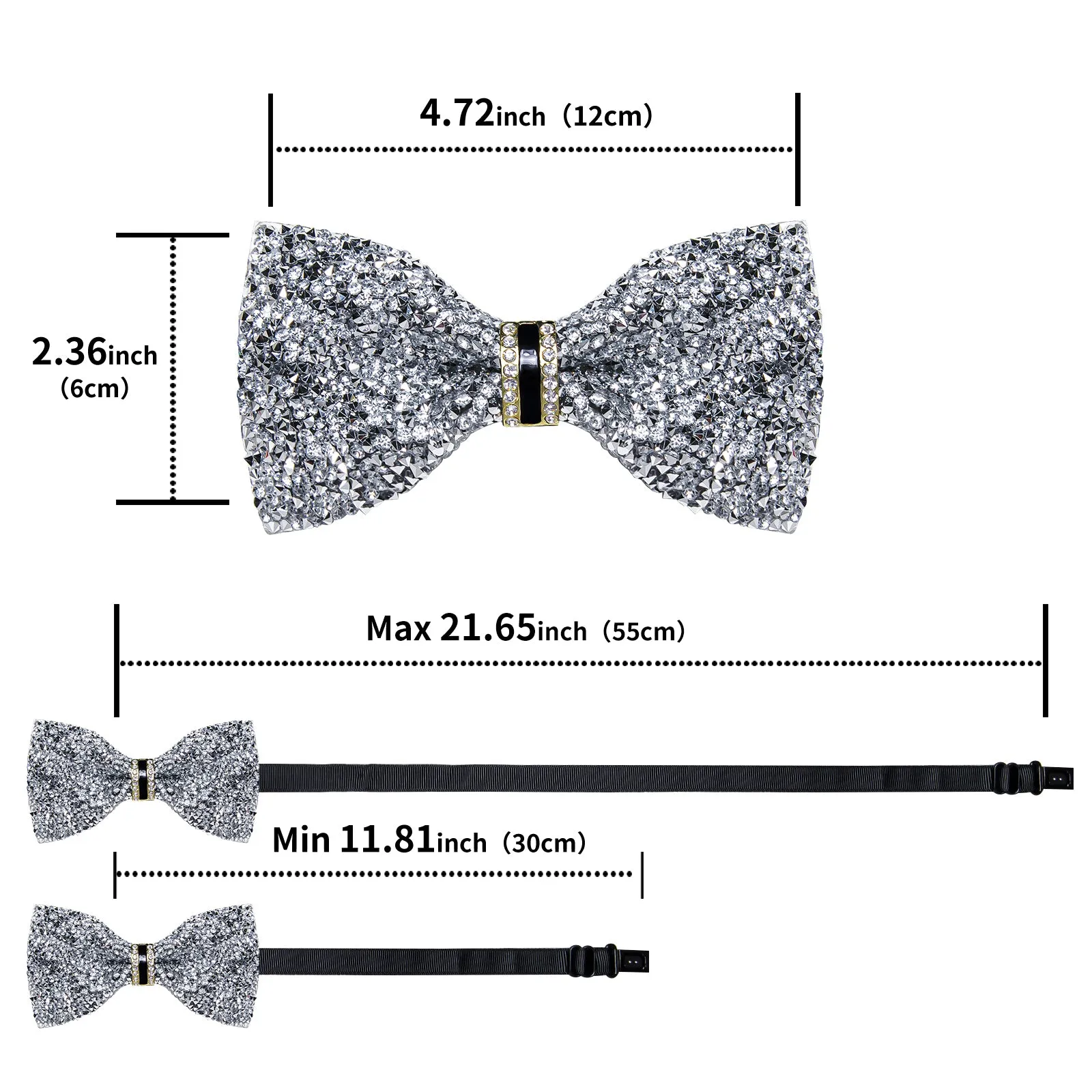 DiBanGu Imitation Crystal Bowtie Gorgeous Plastic Silver Diamond Men's Pre-Bow Tie