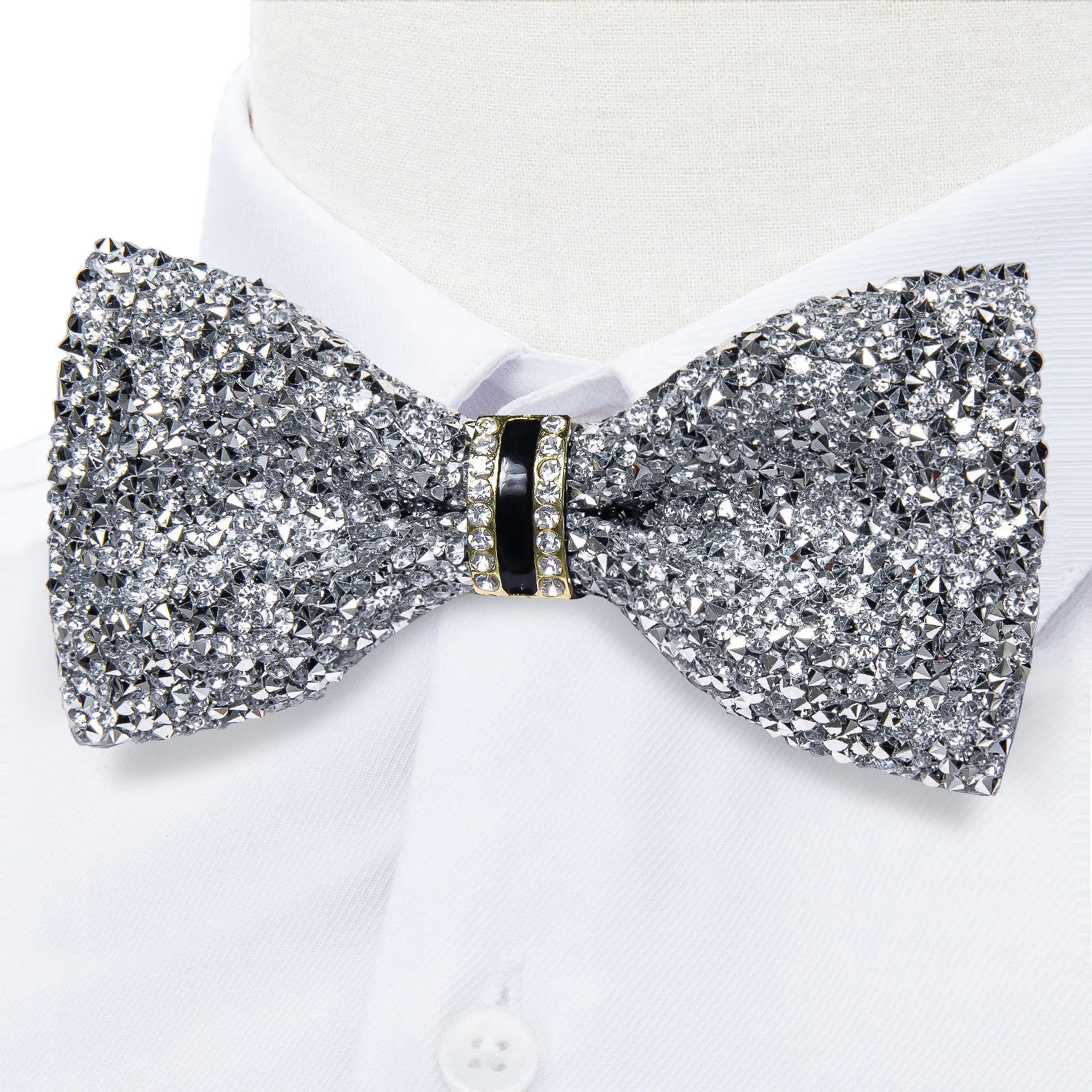 DiBanGu Imitation Crystal Bowtie Gorgeous Plastic Silver Diamond Men's Pre-Bow Tie