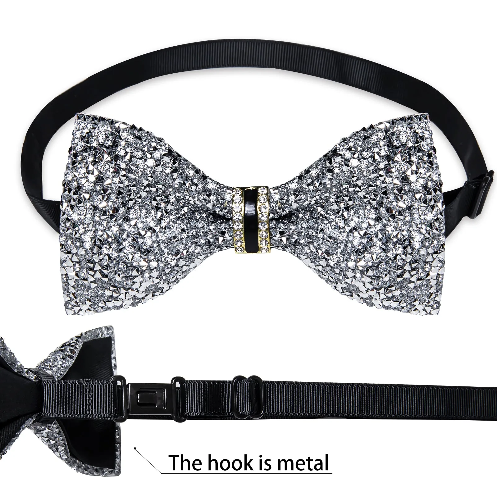 DiBanGu Imitation Crystal Bowtie Gorgeous Plastic Silver Diamond Men's Pre-Bow Tie