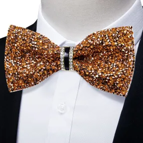 DiBanGu Imitation Diamond Bow Tie Golden Crystal Men's Pre Tied Bow Ties