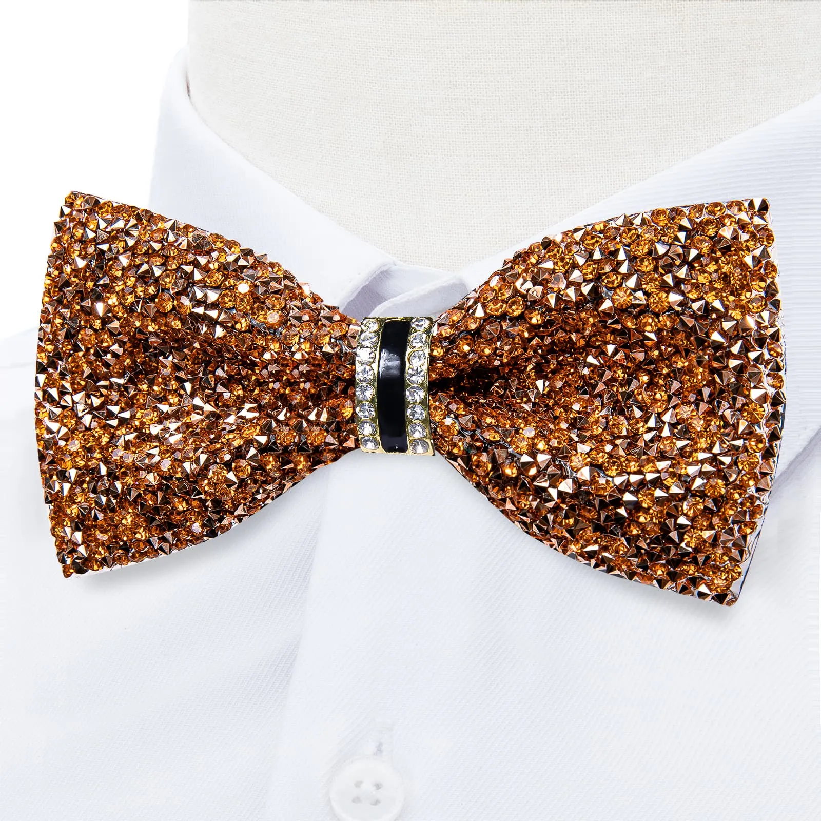 DiBanGu Imitation Diamond Bow Tie Golden Crystal Men's Pre Tied Bow Ties