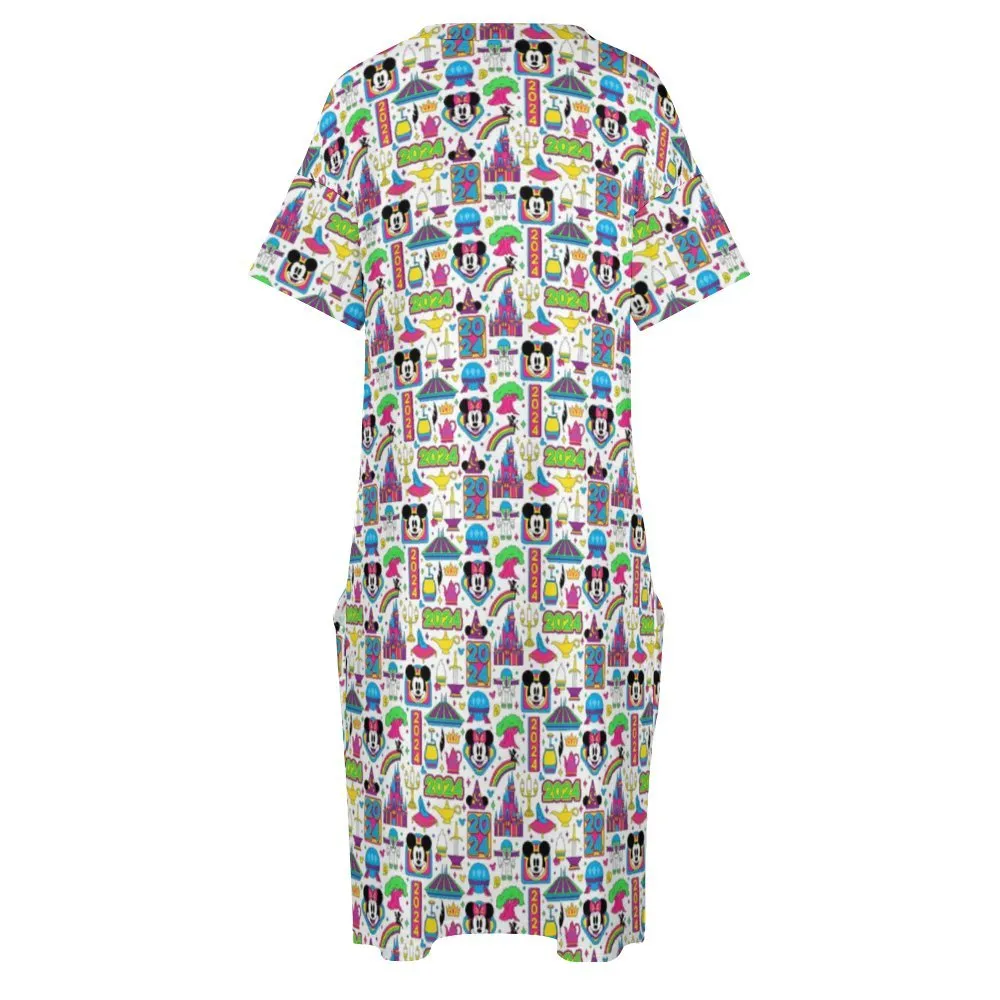 Disney 2024 Women's V-neck Loose Dress With Pockets