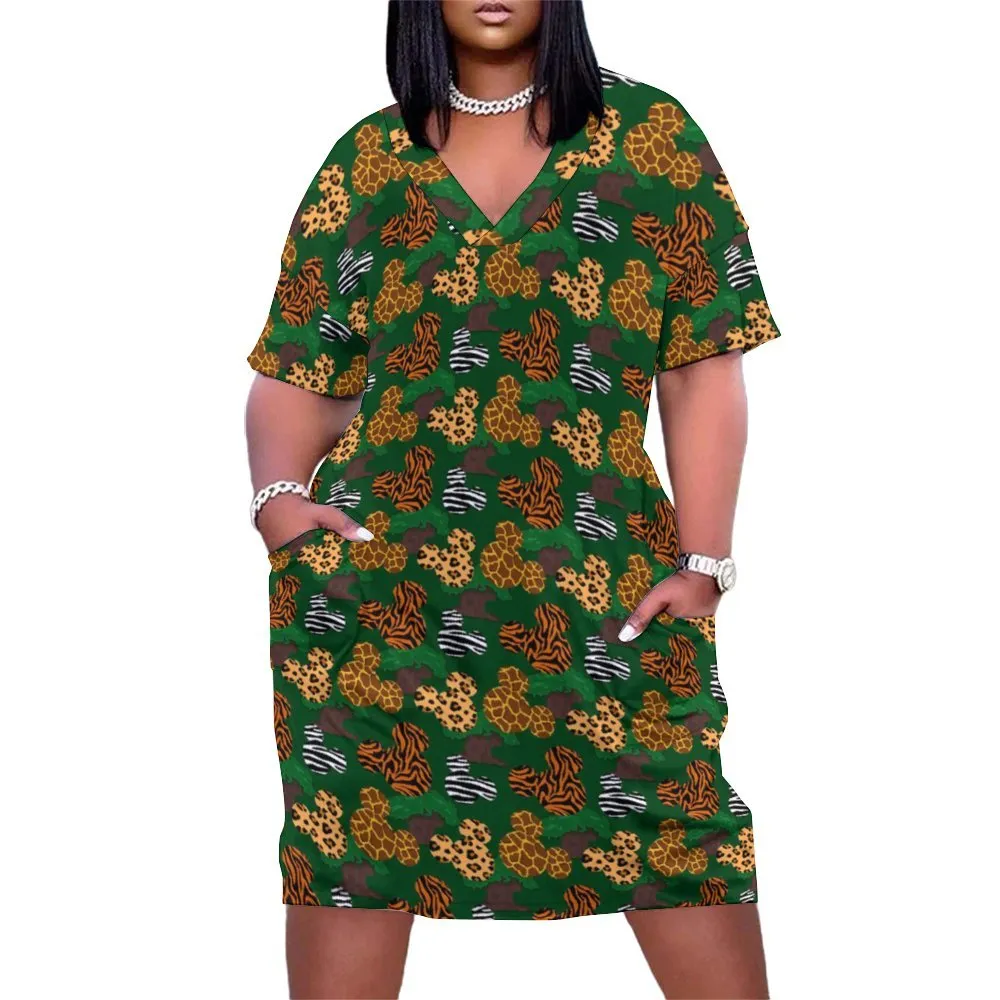 Disney Animal Prints Women's V-neck Loose Dress With Pockets